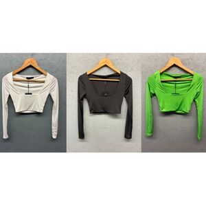 PrettyLittleThing Square Neck Long Sleeve Crop Top‎ Women's Size 0 Lot of 3